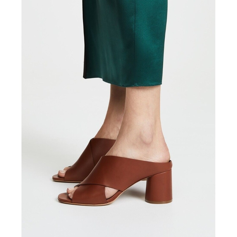 Vince Theron Leather Cross Band Block Heel Sandals Cognac Brown NIB 9.5 $295